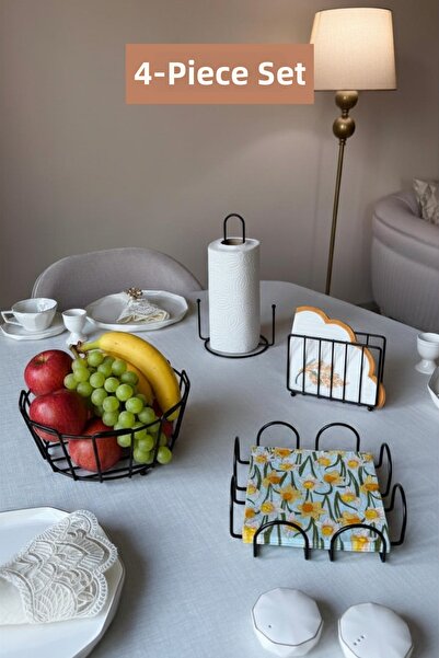 Edora Home Set of 4 Black Square Napkin Holder Cage Napkin Holder Upright Pap...