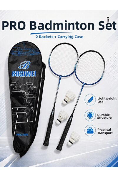 CKSPOR LUXURY Set de badminton Pro-606, 2 rachete, 3 mingi, cu geantă de tran...