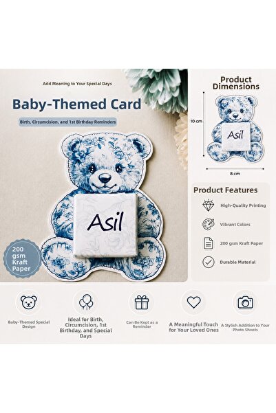 LiyaCraft 50 Pcs Teddy Bear Baby Chocolate Card 10X8 cm |   200 Gr Kuşe |   P...