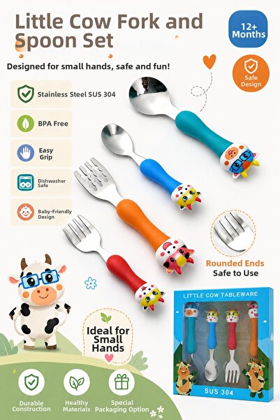 jojobebek Figured 4-Piece Children's Fork and Spoon Set, Sus304 Stainless Ste...