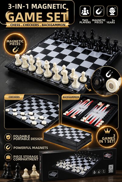 Wibo Magnetic Foldable Boxed Checkers, Backgammon and Chess Set 3 in 1 Magnet...