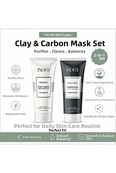 ixora Inventio Clay Mask + Carbon Mask Set 2X75 ml |   Pore Cleaner, Sebum Ba...