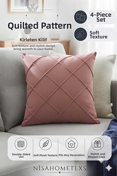 Nisahometeks 4 Pieces Pink Soft Textured Salon Cushion Cover & Pillowcase 43 ...
