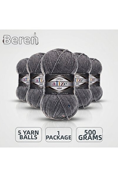 Alize Süperlana Midi - 21 Gray - 5-Pack - 100Gr/170M - Hand Knitting Yarn - S...