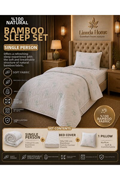 Linnda Home 100% Natural Bamboo Sleeping Set for Single Person 3 Pieces – 155...