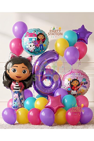 Parti Station Gabby Dollhouse Balloon 6 Years Old 18 Piece Birthday Balloon D...