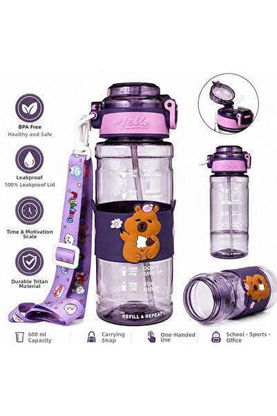Miro Toys Children's Capybara Themed Water Bottle with Straw and Strap - Leak...