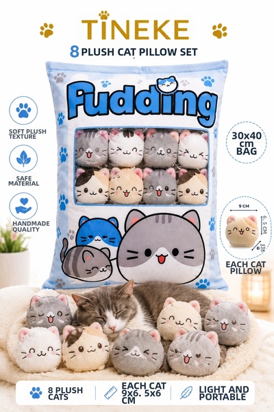 TİNEKE Set of 8 Plush Cat Pillows – Tiny Soft Cat Toy and Sleeping Companion ...