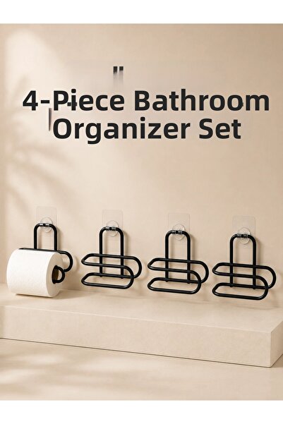 shopwave Krm 4 Pieces Adhesive Toilet Paper Hanger Black Metal Wall Mounted W...