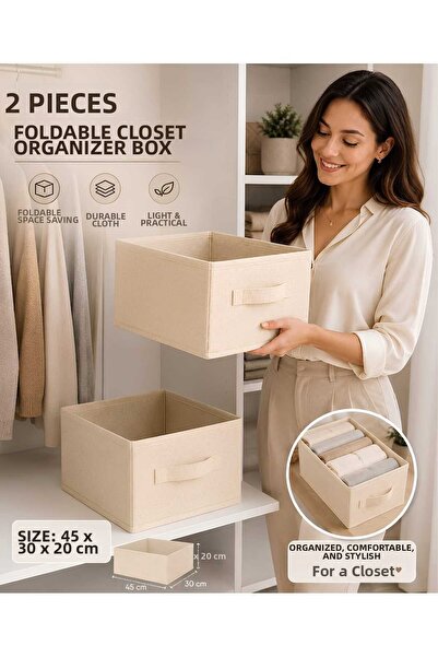 Generic Brand Luxury 2-Piece Cream Fabric Foldable Closet Organizer Box 45X30...