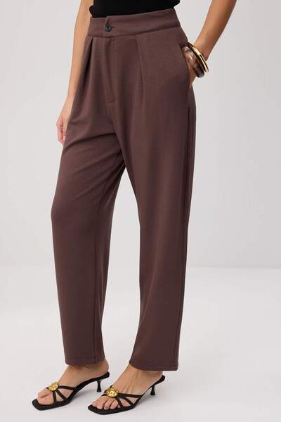 Trendyol Collection Brown Carrot/Shalwar Regular Waist Tube Leg Soft Touch Kn...