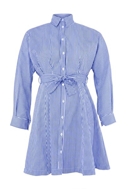 Trendyol Curve Blue-Multicolor Woven Plus Size Dress Tbbaw26Ah00046