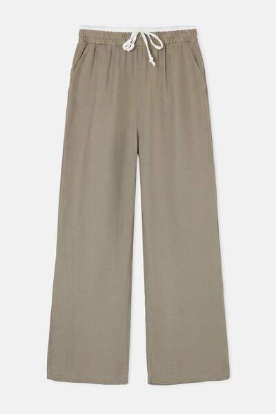 Drop by TrendyolMilla Haki pantalone od muslina sa elastičnim strukom i podes...