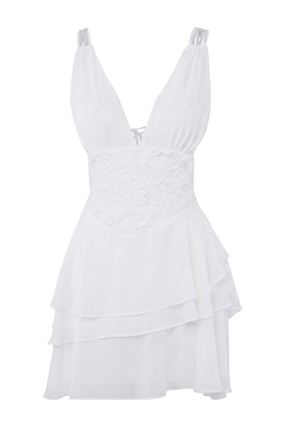 Trendyol Collection Rochie scurtă/mini cu corset din dantelă albă TPRSS26EL00181