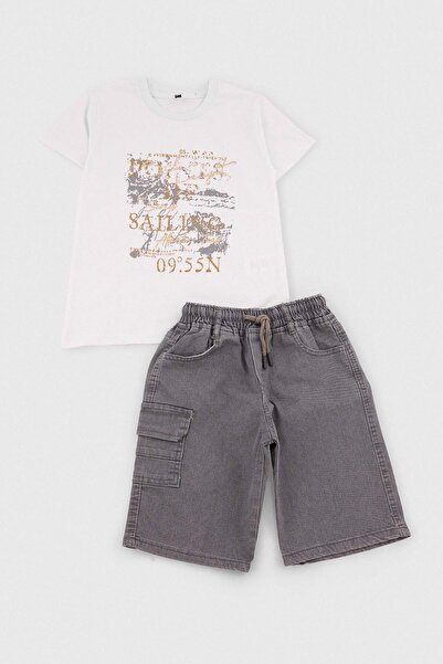 TRENDYOLKIDS White Plain Knitted Boys' Top and Bottom Set Tkdss26Au00151