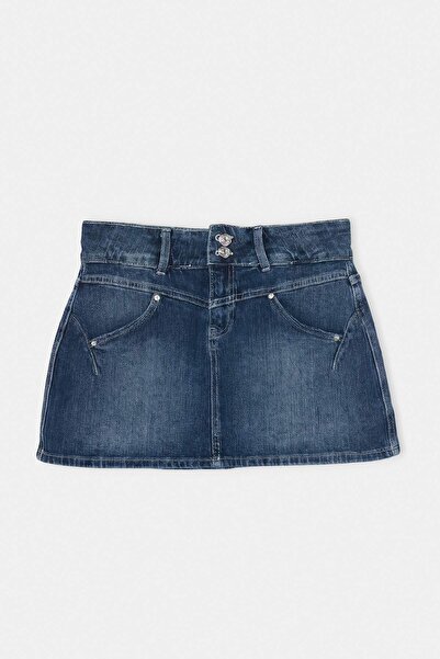 Trendyol Collection Dark Blue Slightly Stretchy Waist Detailed Denim Shorts S...