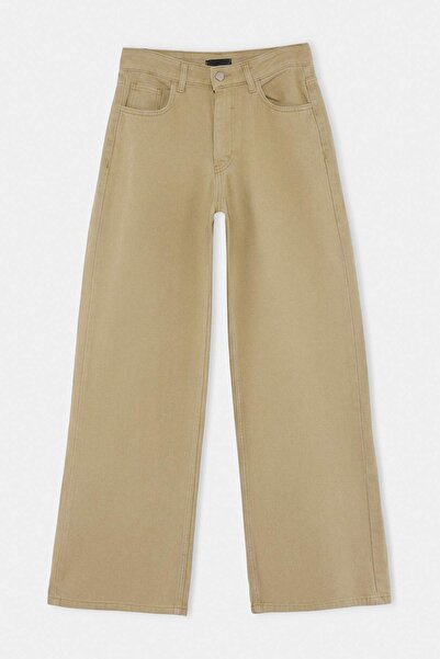 Trendyol Collection Tan 100% Cotton High Waist Wide Leg Jeans Twoaw27Je00059