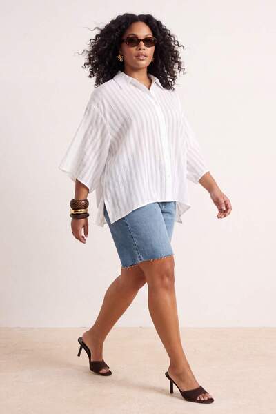 Trendyol Curve Beachwear White Woven Transparent Beach Shirt Tbbss26Ax00040