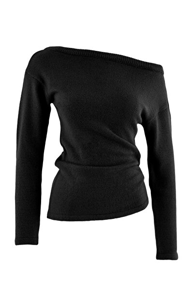 Trendyol Collection Pulover negru din tricot cu textură moale, cu guler barcă...