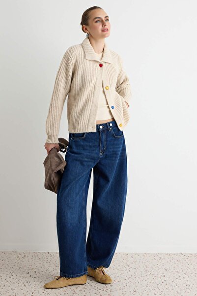 Trendyol Collection Stone Soft Textured Special Button Knitwear Cardigan Twoa...