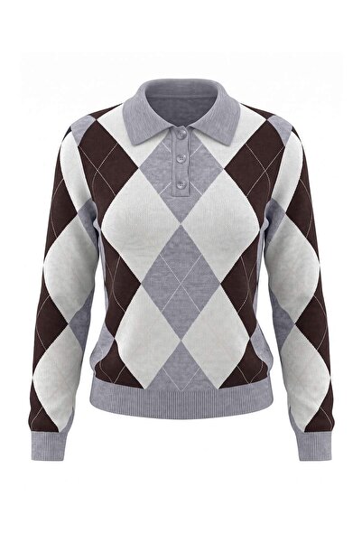 Trendyol Collection Gray Premium Yarn/Special Yarn Diamond Pattern Knitwear S...