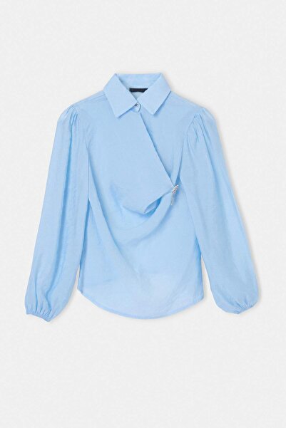 Drop by TrendyolMilla Blue Butterfly Brooch Chiffon Blouse Tdrss26Bz00134