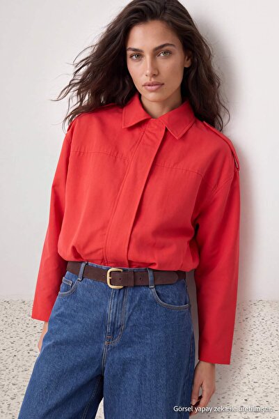 Trendyol Collection Jachetă bomber supradimensionată cu guler roșu TWOSS26MO0...