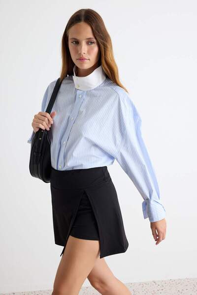 Trendyol Collection Black Plain Slit Detailed Mini Length Knitted Skirt with ...