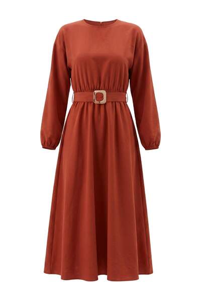 Trendyol Collection Tile Buckle Belt Detailed Skater/Waist Open Maxi Woven Hi...