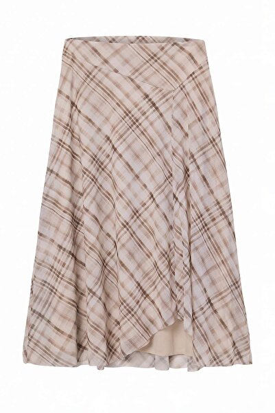 Trendyol Collection Stone Plaid/Checkered A-Line Bell Form Hem Asymmetrical L...