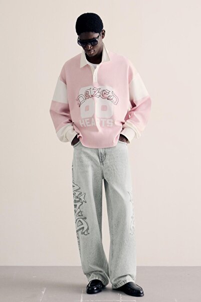 Bershka Yamalı super baggy fit jean