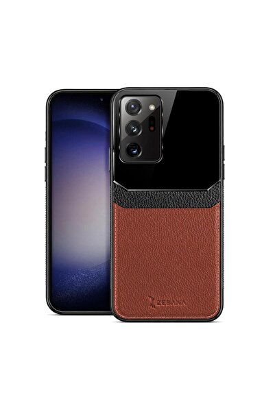 Zebana Samsung Galaxy Note 20 Ultra Uyumlu Kılıf Lens Deri Kılıf Kahverengi