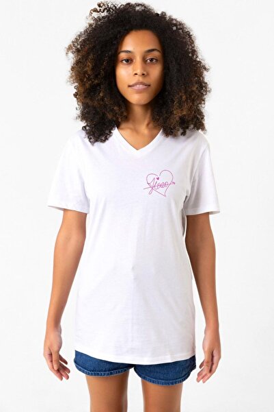 Tshirthane تيشيرت نسائي أبيض برقبة على شكل حرف V من Blackpink Jisoo Signature