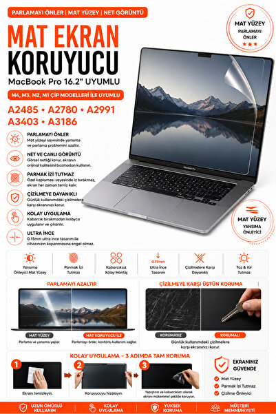 Mcstorey Macbook Pro 16.2 inç Mat Ekran Koruyucu M4 M3 M2 M1 A2485 A2780 A299...