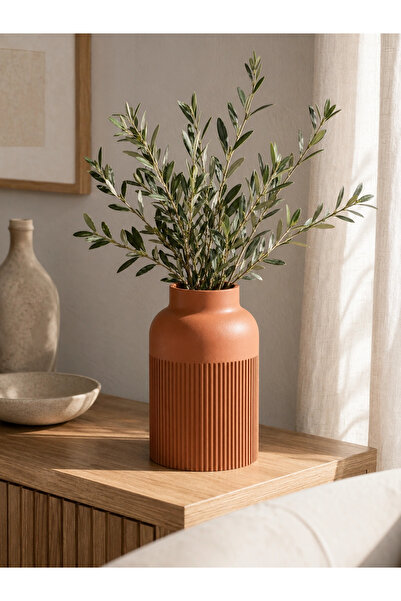 zen atelier Teracotta Hiku Japandi Dekoratif Vazo 22x14 cm Modern Minimal Ev ...