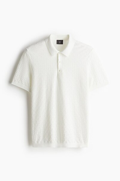H&M Slim Fit Tekstüre Triko Polo Tişört