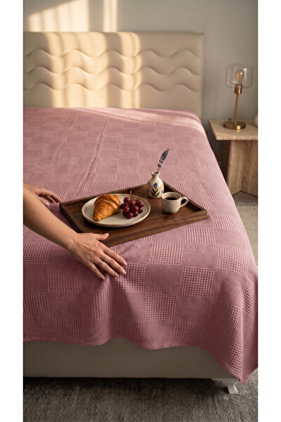 Shopyteks Cuvertură de pat 100% bumbac roz tip Waffle Pike, 200x220, dublă, r...