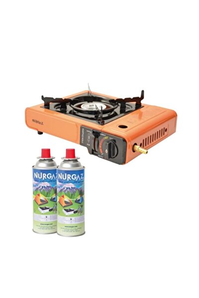 NURGAZ Tekli Portatif Ocak Tüp Turuncu+2 Adet 220 Gr Kartuş Set