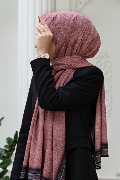 Vissona LÜKS MEDİNE İPEĞİ  DESENLİ PUDRA  RENKLİ 75X195 KIRIŞMAZ ŞAL MOSS KRE...