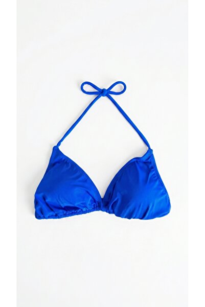 Zi Butik Mavi Üçgen Ince Ip Bağlamalı Bikini Üstü