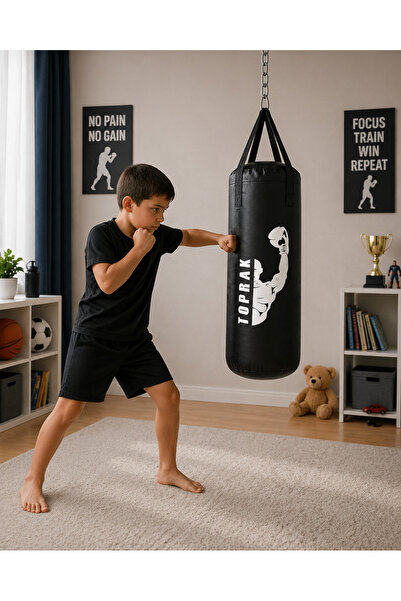TOPRAK SPORT Eldiven Hediye 50 Cm Siyah Boks Torbası Karabina Hediyeli