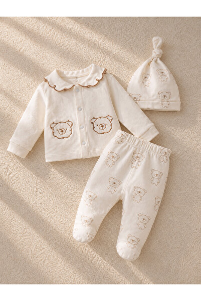 Pookie Organic 100% Cotton Baby Set with Teddy Bear Pattern, 3 Piece Set