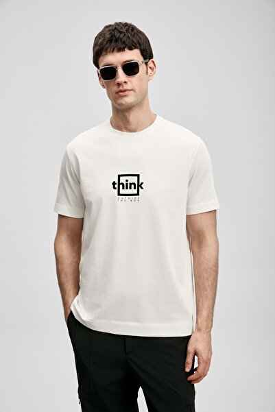 Lufian 111020310 Thınk Modern Graphic T-Shirt Muška majica BELA