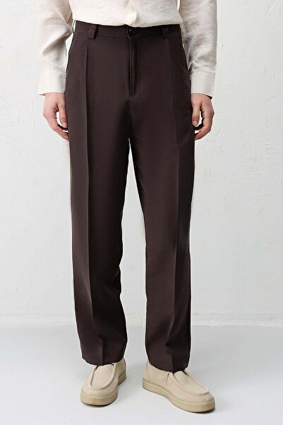 Antioch Kahve Pileli Relaxed Fit Erkek Pantolon