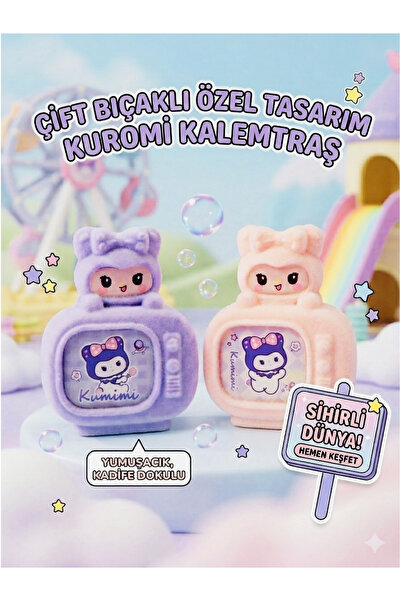 ÖZ OFİS Kuromi Tasarımlı Televizyon Şekilli Kadife Kaplı Kalemtıraş Tekli