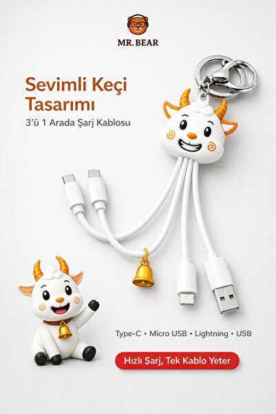 MR.BEAR Tüm Iphone ve Android Cihazlarla Uyumlu 3’ü 1 Arada Keçi Figürlü Çokl...