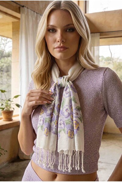 Dosimira Women's Violet Patterned Cotton Small Scarf