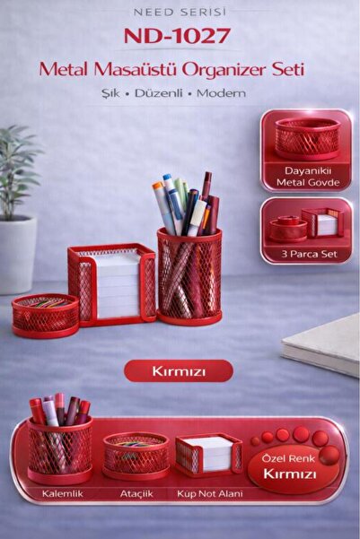 Need Masaüstü Perfore 3`lü Kırmızı Kalemlik Seti ND-1027