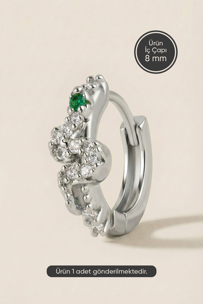 Hetra Gümüş Renkli Cerrahi Çelik Yeşil Taşlı Yılan Formlu Halka Piercing – He...