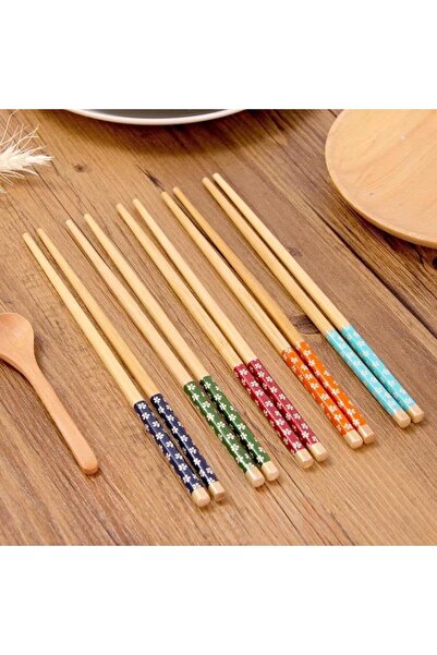 optana 1 Çift Chopstick Yıkanabilir Desenli Bambu Yemek Sushi Çubuk